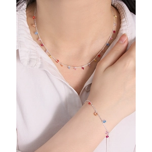 S925 Sterling Silber Armband und Halskette Set mit bunten Zirkonia Tropfenanhängern