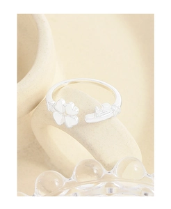 Macro detail of S925 sterling silver ring showing clover and sailboat design motifs