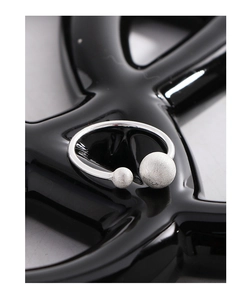 Macro detail of S925 sterling silver ring showing matte round beads and polished finish