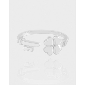 S925 Sterling Silver Open Ring Four Leaf Clover Key Heart Design Minimalist Adjustable Fashion Finger Jewelry For Women