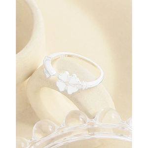 S925 sterling silver four-leaf clover open ring with adjustable minimalist design