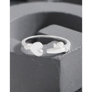 S925 sterling silver open ring featuring a unique key and heart design on stone base