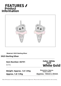 Spécifications de taille et infos matériel pour boucles d'oreilles ours en argent S925