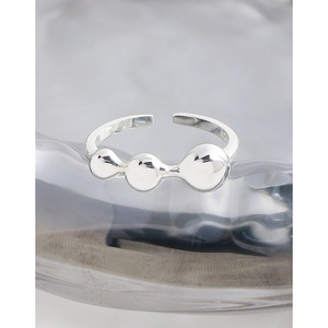 Minimalist S925 sterling silver open ring featuring polished metal spheres and mirror finish