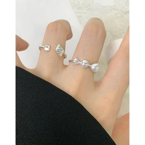 S925 sterling silver minimalist open ring set with shell design and triple spheres