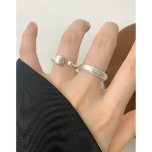 Minimalist matte silver rings set with ball design and wide band for women on finger