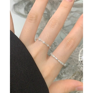 Minimalist S925 sterling silver flower ring set for women with beaded floral chain design