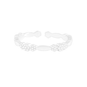 Minimalist S925 sterling silver open ring featuring floral motifs and polished oval beads