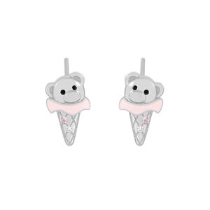 Boucles d'oreilles ours glacé en argent S925 avec émail rose et pierres zircon