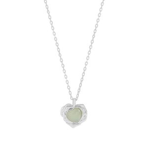 Collier en argent S925 avec pendentif cœur texturé et cristal vert clair élégant