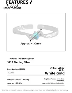 Détail de bague croisée en argent S925 avec sertissage d'opale ronde de 4,3 mm