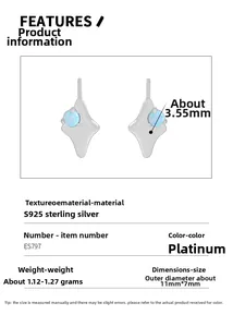 Macro detail of S925 sterling silver starburst earrings with blue opal and size specs