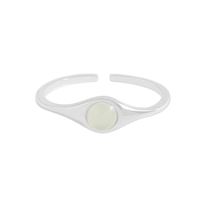 Minimalist S925 sterling silver open ring featuring a translucent round yellow gemstone