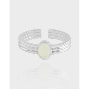S925 Sterling Silver Green Grape Crystal Open Adjustable Ring For Women Minimalist Korean Style Light Luxury Oval Gemstone Finger Ring Jewelry