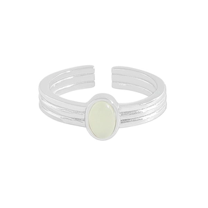 Minimalist S925 sterling silver open ring with green crystal and triple-layered band