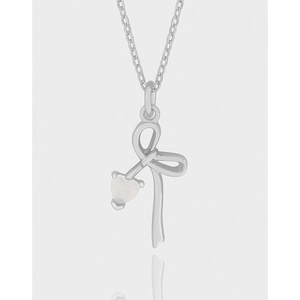 925 Sterlingsilber Schleife Herz Achat Halskette Unregelmäßiges Design Minimalistische Koreanische Stil Silber Schlüsselbein Kette Damen Schmuck