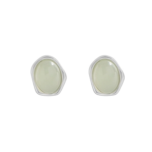 Minimalist S925 silver stud earrings with light green translucent crystal stones