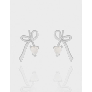 925 Sterlingsilber Schleife Achat Herz Ohrstecker Für Damen Koreanischer Ins Stil Mit Mondstein Elegant Schmuck Geschenk