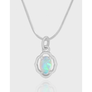 S925 Sterling Silver Opal Necklace For Women Korean Ins Style Hollow Flower Wreath Pendant Snake Chain Minimalist Jewelry