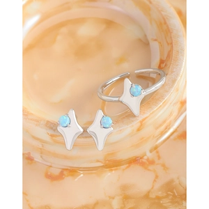 Parure de bijoux étoile en argent S925 avec bague opale bleue et boucles d'oreilles