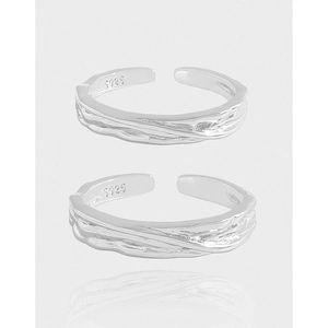 Bagues Ouvertes Minimalistes en Argent Sterling 925 Texture Plissée de Lave Fondue Ajustables Design de Niche Bijoux