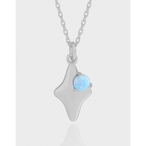 Elegant 925 Sterling Silver Starburst Pendant Necklace For Women Blue Artificial Opal Minimalist Korean Style S925 Jewelry Gift