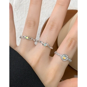 Set de bagues en argent S925 avec opale aux lignes minimalistes et maillons de chaîne