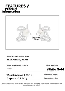 Technical specifications for S925 sterling silver hollow wing pearl stud earrings