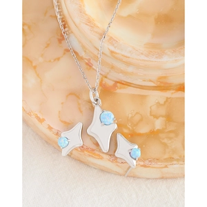 S925 sterling silver star jewelry set with blue opal necklace and stud earrings