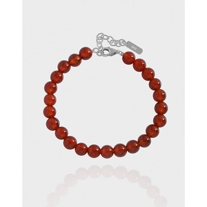 S925 Sterling Silver Red Agate Beaded Bracelet For Women Minimalist Korean INS Style Adjustable Chain Daily Jewelry Gift