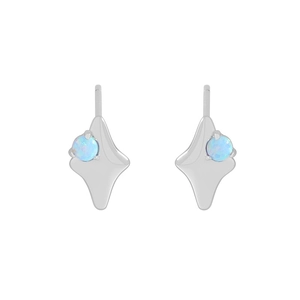 Minimalist S925 sterling silver star stud earrings featuring light blue opal stones
