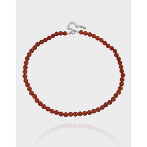 Minimalist 925 Sterling Silver Red Agate Beaded Necklace For Women Elegant INS Style Carnelian Clavicle Chain Jewelry