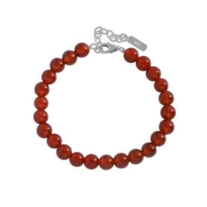 Minimalist S925 sterling silver beaded bracelet with red agate stones for women