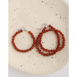 Minimalist S925 sterling silver necklace and bracelet set with red agate beads