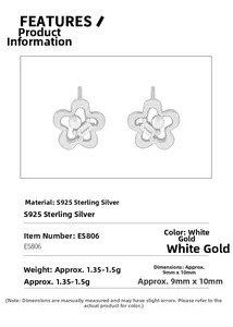 Detail of S925 sterling silver flower earrings with zircon and pearl accents
