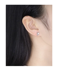 Macro detail of S925 silver hollow wing earring featuring a round white bread pearl