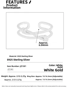 Macro shot of S925 sterling silver double-layer knotted ring with detailed size specifications