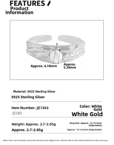 Detailed specs of S925 sterling silver ring with textured band and pearl inlay