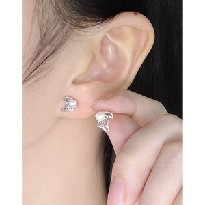 S925 sterling silver hollow wing stud earrings with white pearls for women
