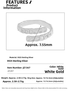 Detail view of S925 sterling silver fish scale ring showing 7.55mm width measurement