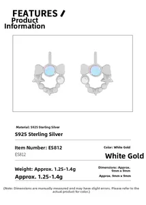 Detail view of S925 silver bow moonstone earrings showing size 9x9mm and 1.25g weight