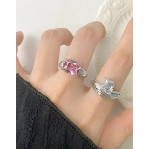 Elegante anello in argento sterling S925 con zirconi quadrati rosa e bianchi da donna