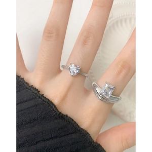 Eleganti anelli in argento S925 con zirconi a forma di cuore e taglio smeraldo