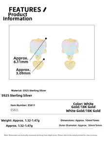 Macro view of S925 silver heart moonstone earrings showing precise dimensions and texture