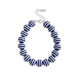 S925 sterling silver navy blue and white beaded bracelet with lobster clasp and extension