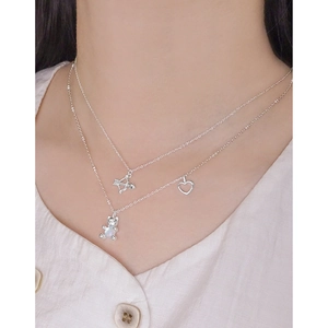 S925 Silberhalskette mit Herz, Pfeil und Opal-Bären-Anhängern für Damen im Lagenlook