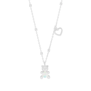 S925 Sterling Silber Halskette mit Opal Bär Anhänger und hohlem Herz-Charm-Anhänger
