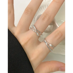 Minimalist S925 sterling silver double layered knot ring set with pearl for women