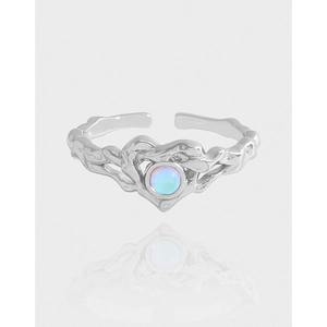 Anello Regolabile in Argento Sterling 925 con Pietra di Luna a Cuore e Trama Fusa Design Minimalista e Lussuoso Regalo di Gioielli per Donna