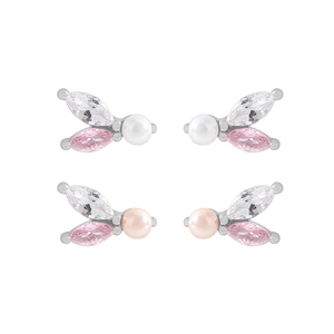 S925 silver stud earrings with zircons and pearls in butterfly floral shapes for women